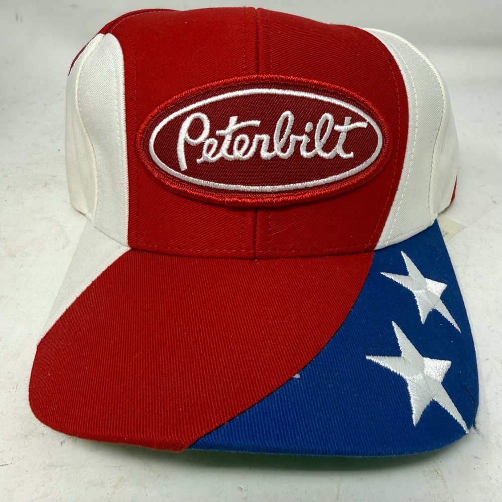 Vintage Peterbilt Trucker Hat Cyrk Red White Blue Stars Patriotic Snapback Cap